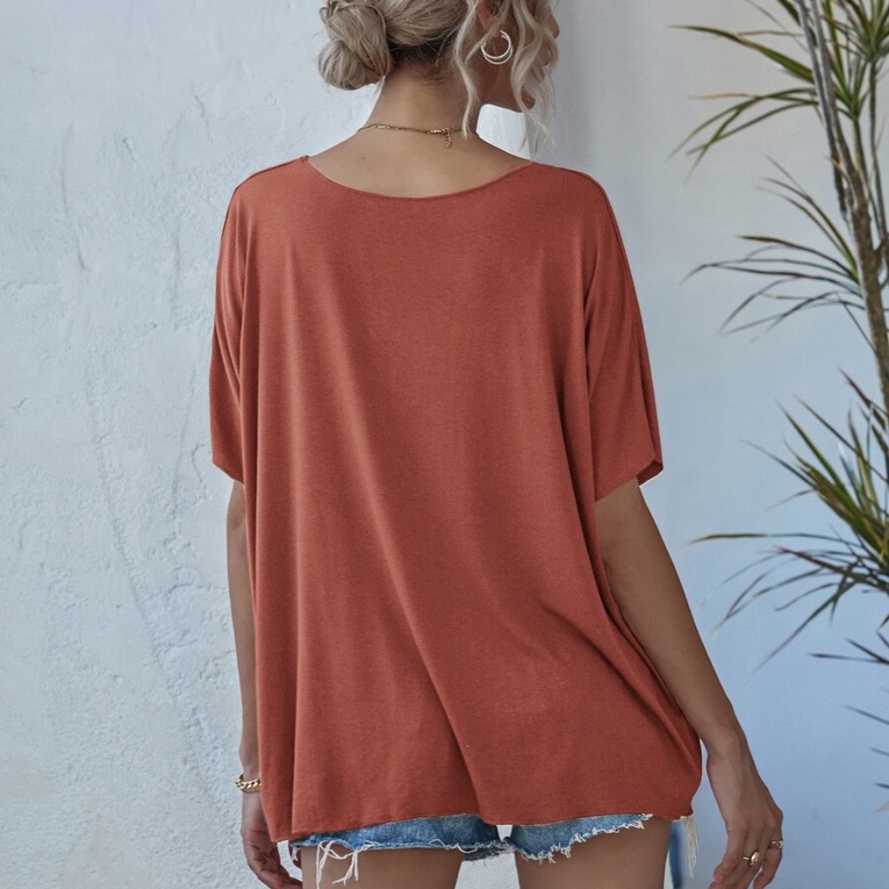 Olive V neck Classic Dolman Sleeve Oversized Top - Picture 9 of 10
